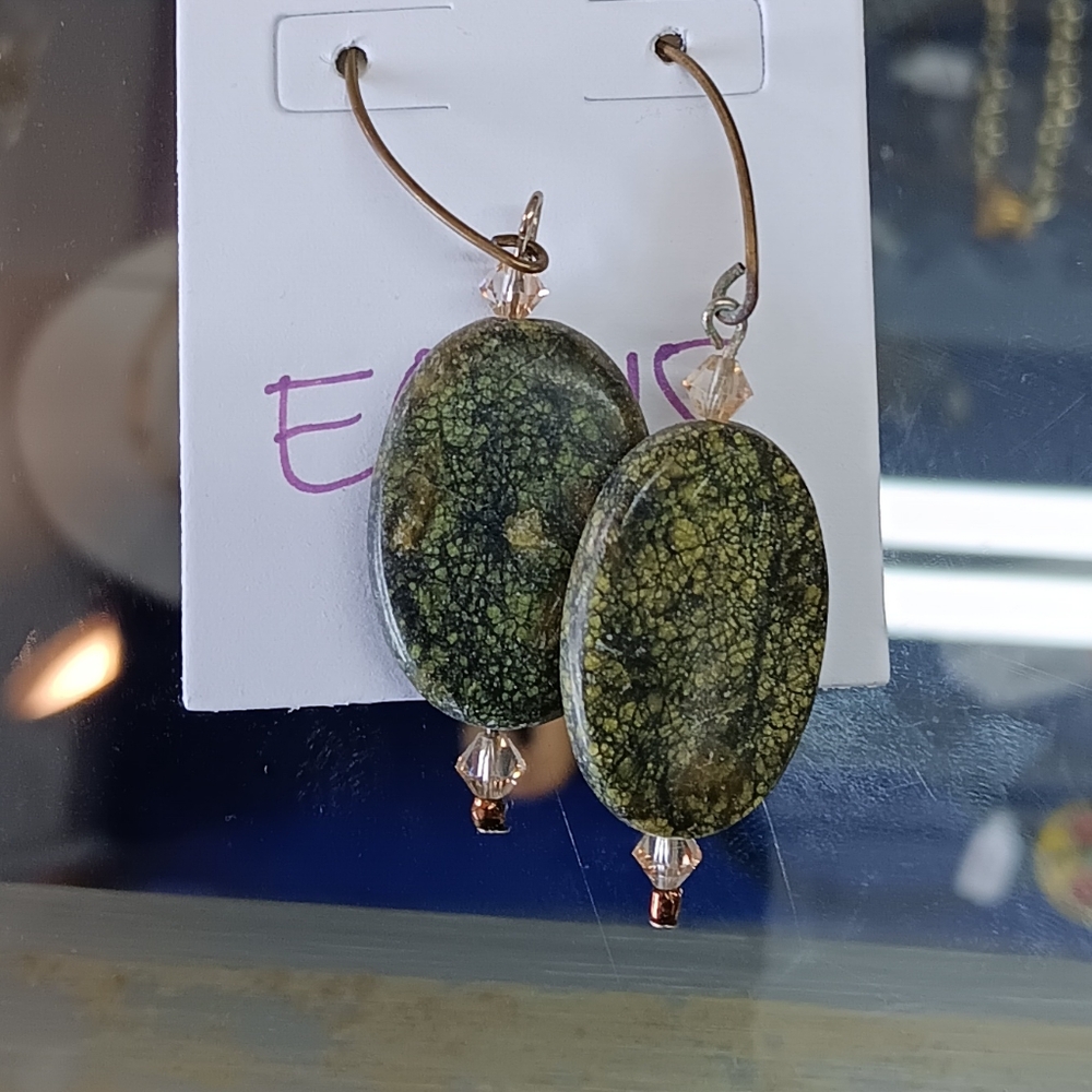 Orange and Green Stone Earrings Set